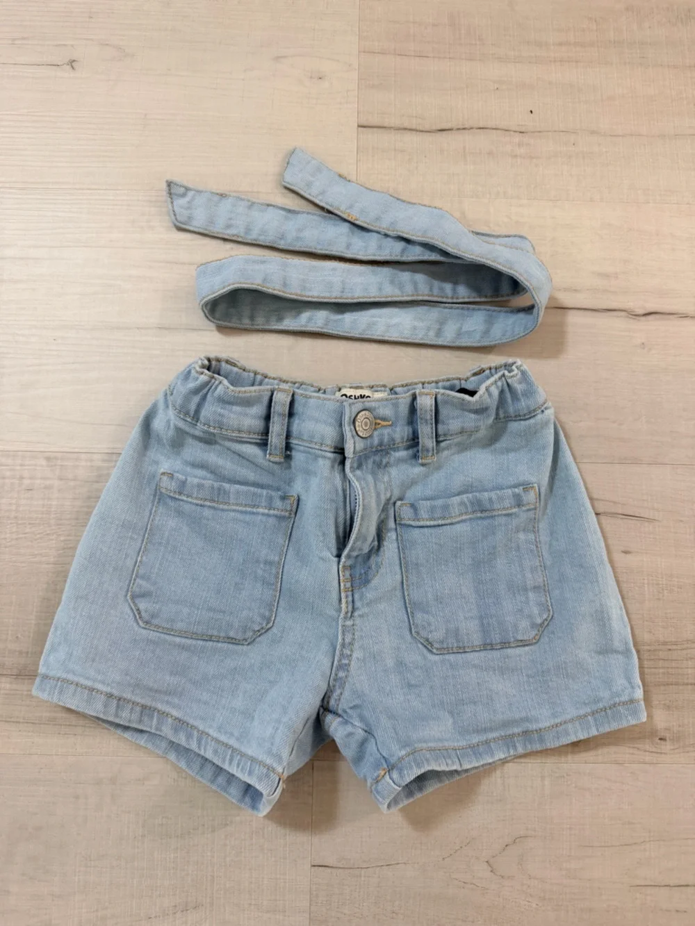 OshKosh‎ B'gosh Light Blue Denim Shorts with Waist Tie Size 6/6x